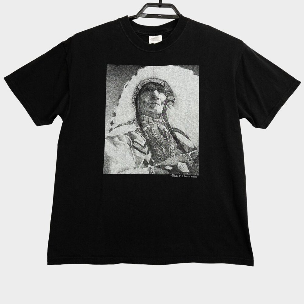 Vintage Native American T Shirt Mens Large Robert W. Garcia Graphic Black Tee